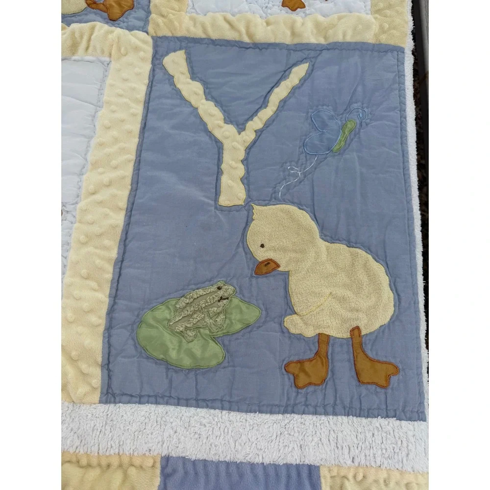 Handmade Baby Quilt Blue Yellow Minky Dot Duck Frog Alphabet Nursery Blanket